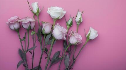 Bunch of beautiful eustoma flowers on pink background : Generative AI