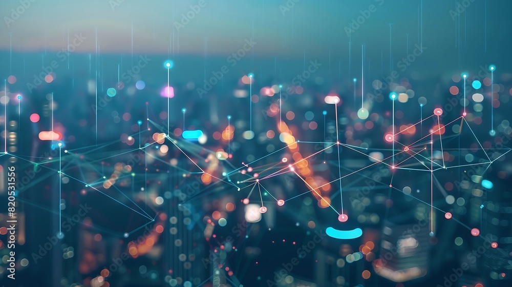Fototapete Smart city and abstract polygon pattern connection with speed line light big data connection technology concept : Generative AI