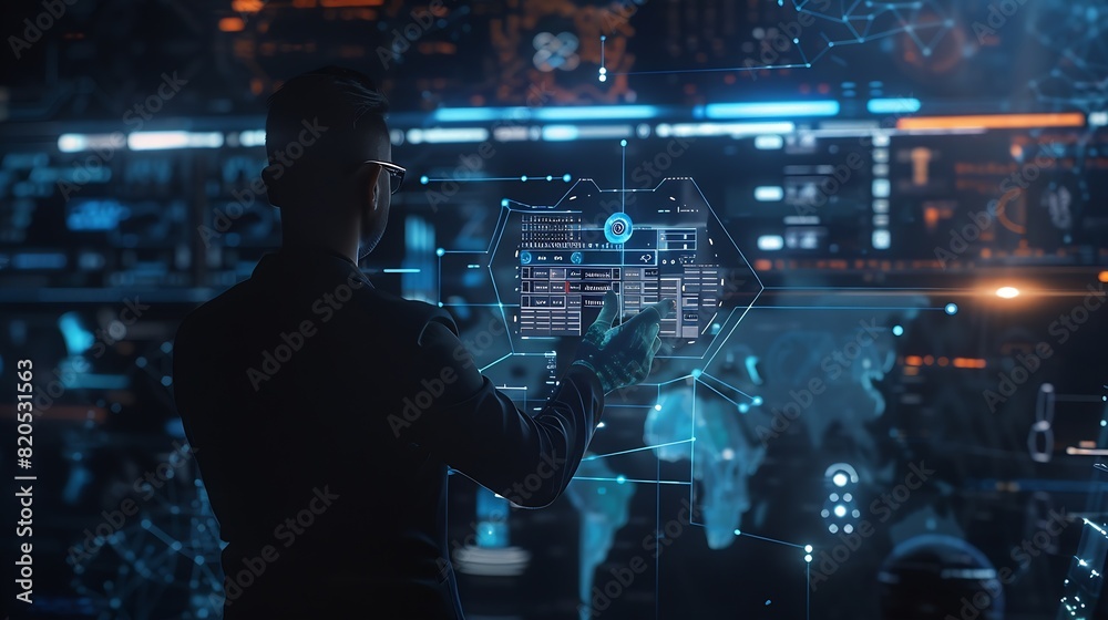 Aufkleber Ai tech businessman show virtual graphic Global Internet connect Chatgpt Chat with AI Artificial Intelligence using command prompt for generates something Futuristic technology transfo : Generative AI