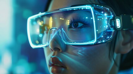 Woman with glasses of virtual reality Future technology concept : Generative AI