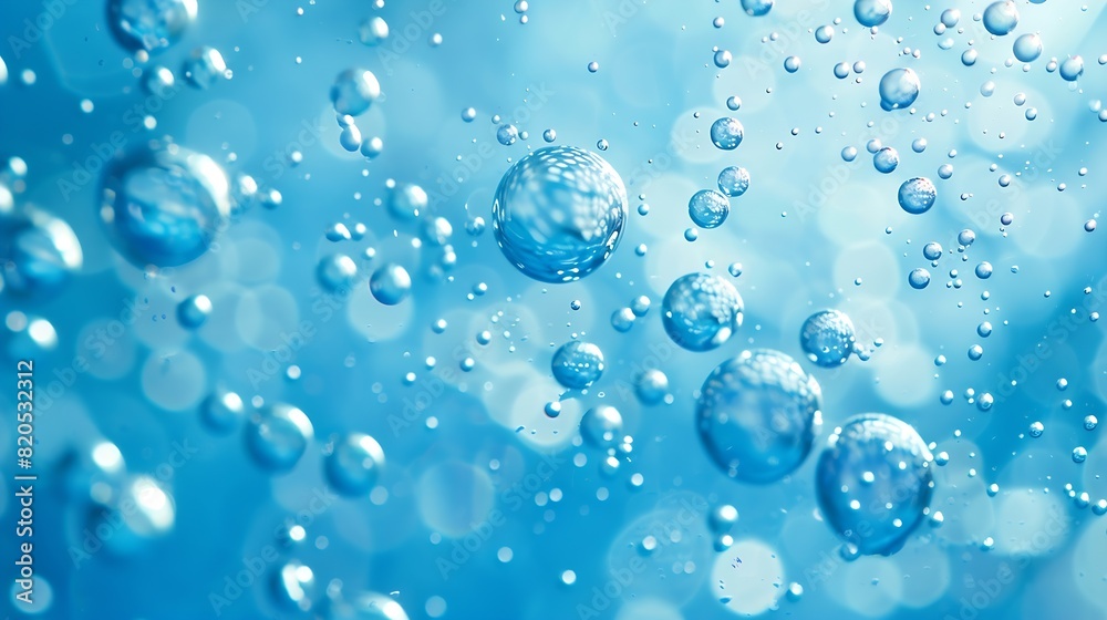 Poster oil bubbles close up a circles of water macro abstract light blue background : generative ai