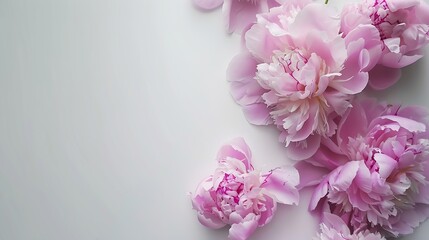 pink peony flowers bouquet on white background with copy space still life womens day or wedding concept festive background : Generative AI