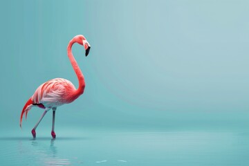 Pink Flamingo Standing on Blue Surface