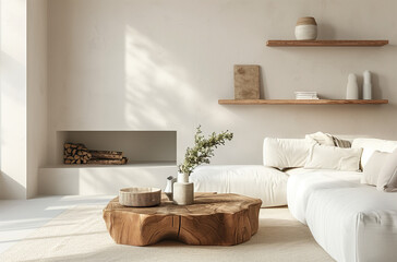 Scandinavian, loft interior design of modern living room, home with fireplace.