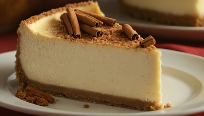 slice of cheesecake with cinnamon on top