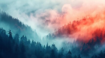 a mystical forest with a blue and red color scheme