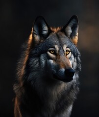 Fototapeta premium Portrait of wolf on dark background. Polar wolf.