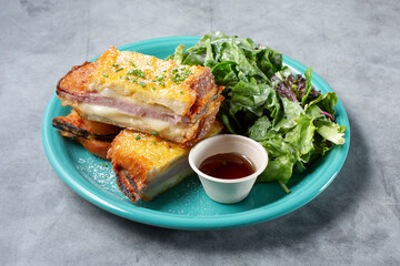 A closeup view of a monte cristo sandwich.