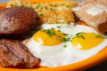 A closeup view of a breakfast plate.