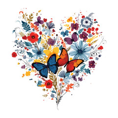 Watercolor love shape by butterfly illustration vector