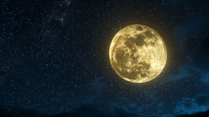 A breathtaking night sky adorned with glittering stars under a luminous full moon, full moon in the night sky.