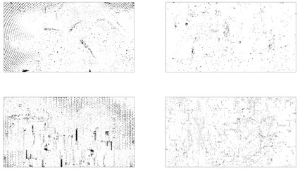 Collection of 4 grunge wall. Set of grunge distressed texture background. . Vector paint grunge texture set. Vector set of grunge overlay textures.