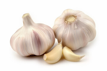 Garlic bulb and clove isolated. Garlic bulbs with cloves on white background. White garlic bulb composition.