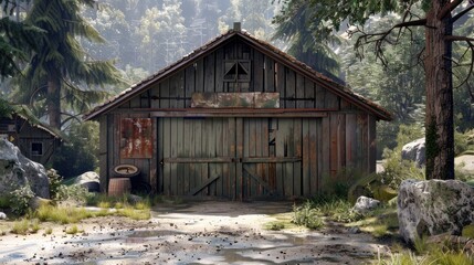 Retro wooden rustic old garage. Generative AI