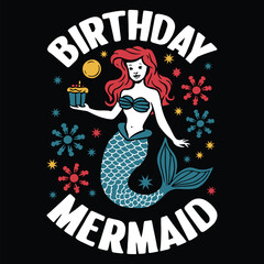 Mermaid Birthday  Mermaid T-Shirt Design Vector