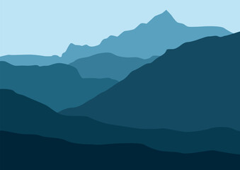 Landscape with mountains. Vector illustration in flat style.