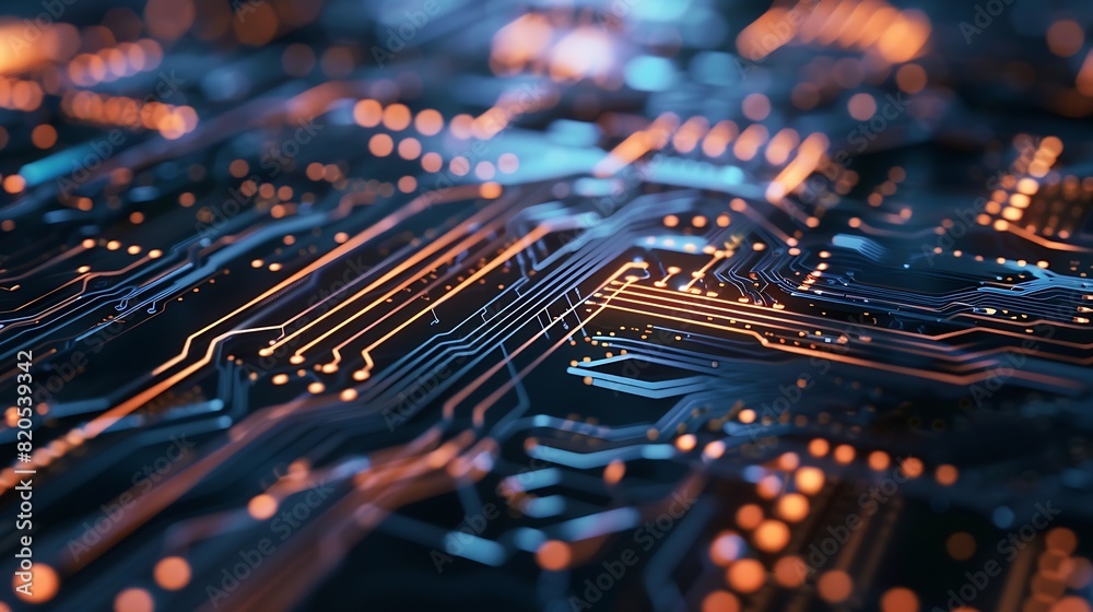 Aufkleber Advanced Technology Concept Visualization Circuit Board CPU Processor Microchip Starting Artificial Intelligence Digitalization of Neural Networking and Cloud Computing Digital Lines M : Generative AI