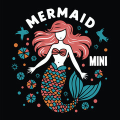 Mermaid Mini T-Shirt Design Vector