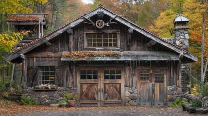 Retro wooden rustic old garage. Generative AI