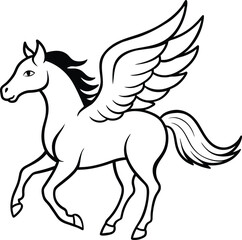 Line art | Outline Pegasus horse silhouettes on white background | Vector illustration