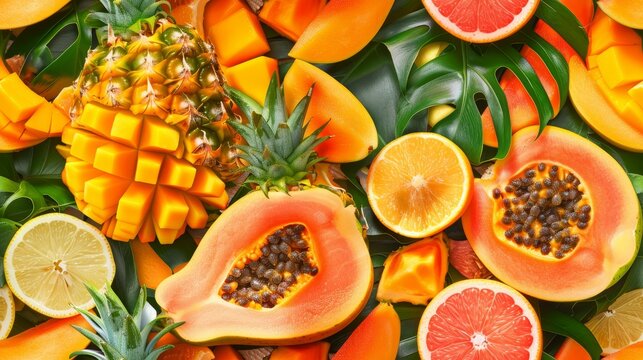 Close-up of a variety of tropical fruits.