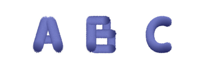 3D Font design isolated transparent background. Hairy Flur vector Alphabet for web and social media design.