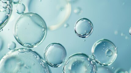 Oil bubbles close up a circles of water macro abstract light blue background : Generative AI