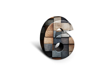 3d Wood Numbers, Alphabet Number Six made of wood material, high-resolution image of 3d font, ready to use for graphic design purposes	