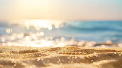 Fototapete Sonnenuntergang am Strand Summer background image of tropical beach with blurred horizon at sunset Light sand of beach against backdrop of sparkling ocean water Natural seascape : Generative AI  © The Little Hut