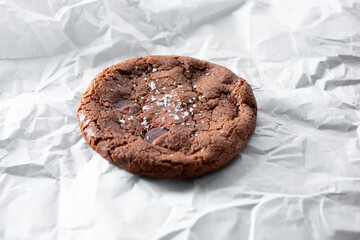 A view of a double chocolate cookie.