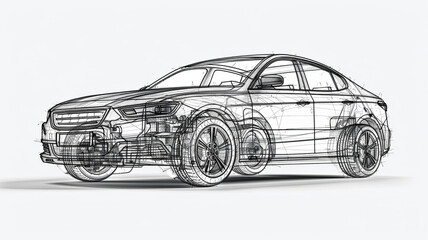 Fototapeta premium Car battery outline sketch, black, white background,generative ai
