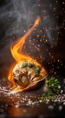 Escargot, served in shell with garlic butter, elegant French bistro