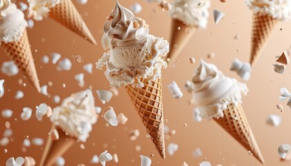 Obraz premium Floating Cone Ice Creams