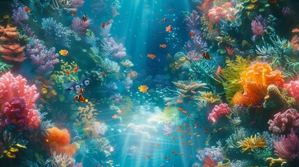 Underwater world with many beautiful fishes and corals.