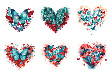Watercolor love shape by butterfly illustration vector