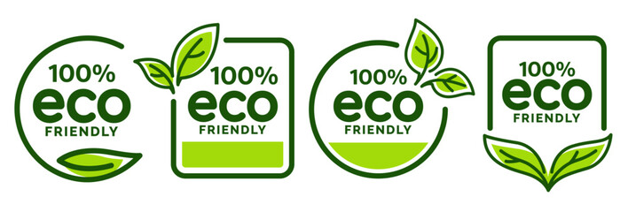 Set of eco friendly icons. Ecologic food stamps. Organic natural food labels.
