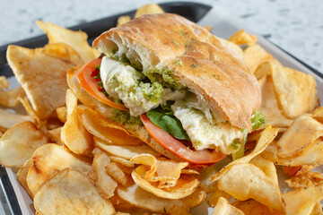 A view of an Italian mozzarella sandwich.