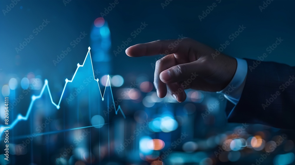 Aufkleber Businessman touch growth graph and progress of business and analyzing financial and investment data business planning and strategy on city background : Generative AI