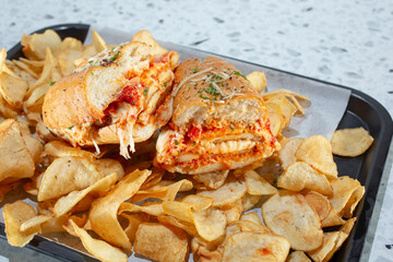 A view of a chicken parmigiana sandwich.