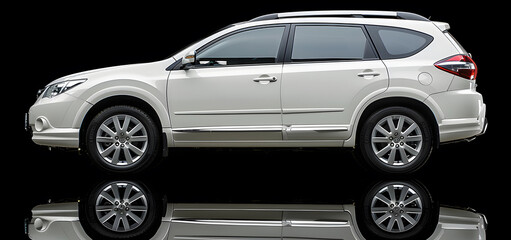 Modern white car isolated on black background best illustration for web banners High quality photo