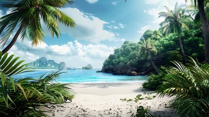Fototapeta premium Tropical and Beach Island Landscape Beautiful View : Generative AI