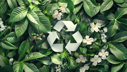 leaves around the recycling symbol HD image of environmental thoughts abstract background