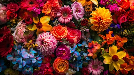 Mixed colorful flowers background Vibrant colors of mixed flowers backdrop : Generative AI