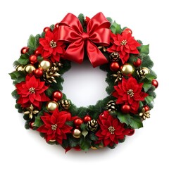 christmas wreath, Christmas Wreath Created with Generative AI technology, Christmas wreath isolated