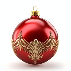 red christmas balls, Red Christmas Ball Ornaments with golden design on it isolated on a white background, Christmas Luxury Ball On White Background