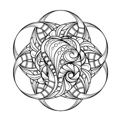 Black and white abstract floral mandala pattern. Antistress coloring page.
