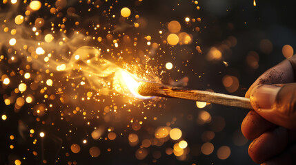 Matchstick catching fire like the spark of a bigger event - Powered by Adobe