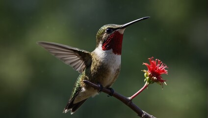 Female Ruby Throated Hummingbird Female Hummingbird with a Ruby Colored Throat.