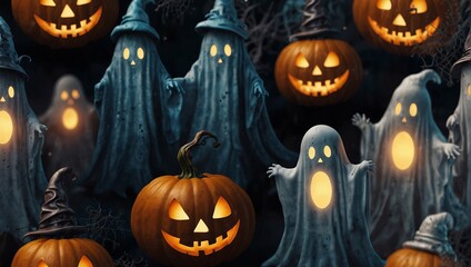 Halloween ghost seamless pattern graphic.