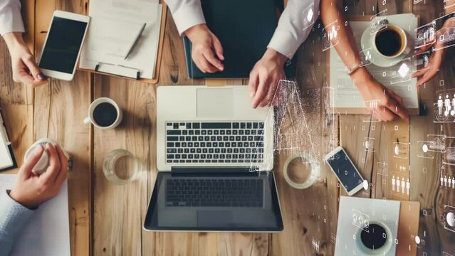 Collaborative workspace with AI interfaces, Team collaboration concept.